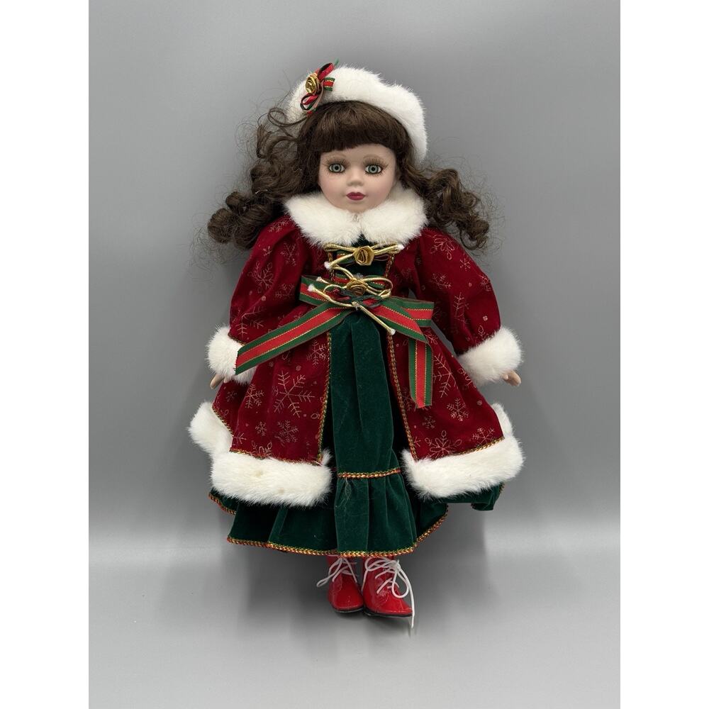 Vintage 2000 Festive Holiday Doll Angelina Collection 14” Brown Hair Red Dress